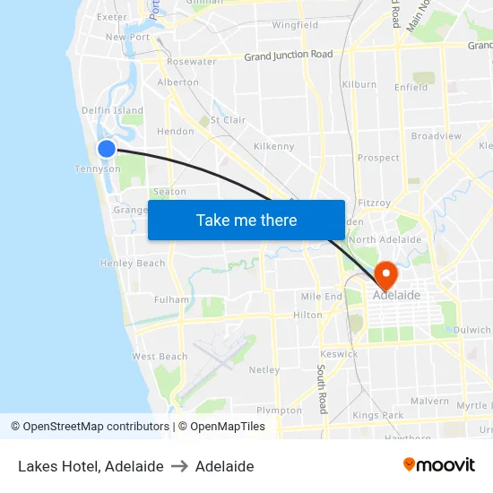 Lakes Hotel, Adelaide to Adelaide map