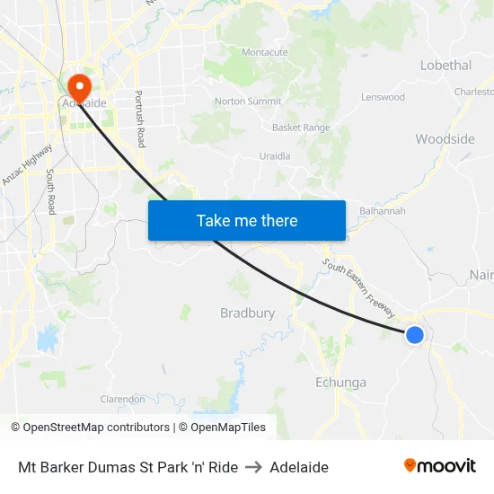 Mt Barker Dumas St Park 'n' Ride to Adelaide map