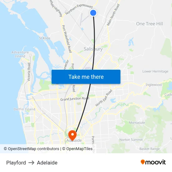 Playford to Adelaide map