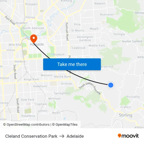Cleland Conservation Park to Adelaide map