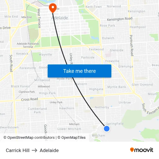 Carrick Hill to Adelaide map