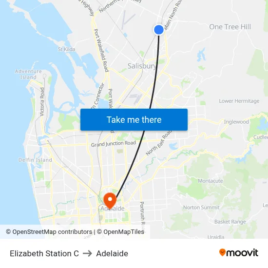 Elizabeth Station C to Adelaide map