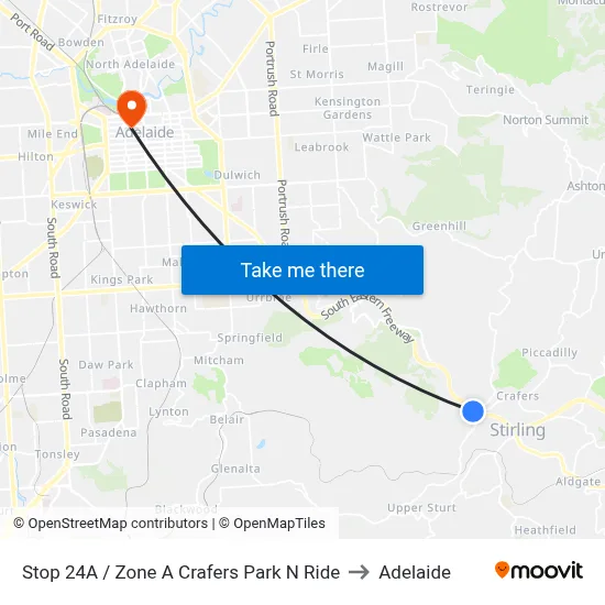Stop 24A / Zone A Crafers Park N Ride to Adelaide map