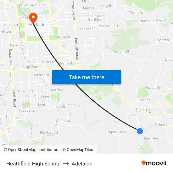 Heathfield High School to Adelaide map