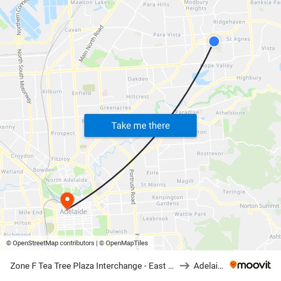 Zone F Tea Tree Plaza Interchange - East side to Adelaide map