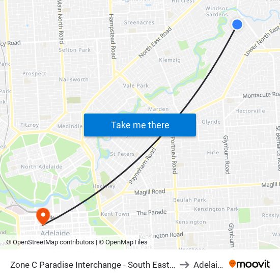 Zone C Paradise Interchange - South East side to Adelaide map