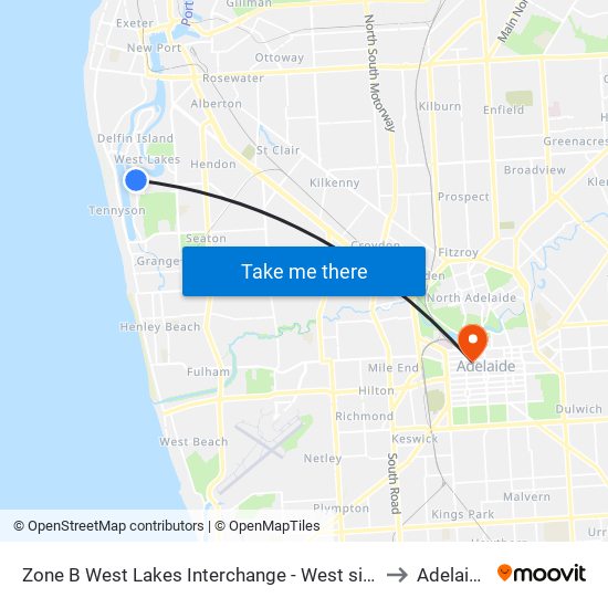 Zone B West Lakes Interchange - West side to Adelaide map