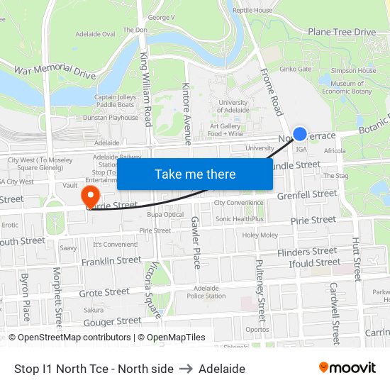 Stop I1 North Tce - North side to Adelaide map