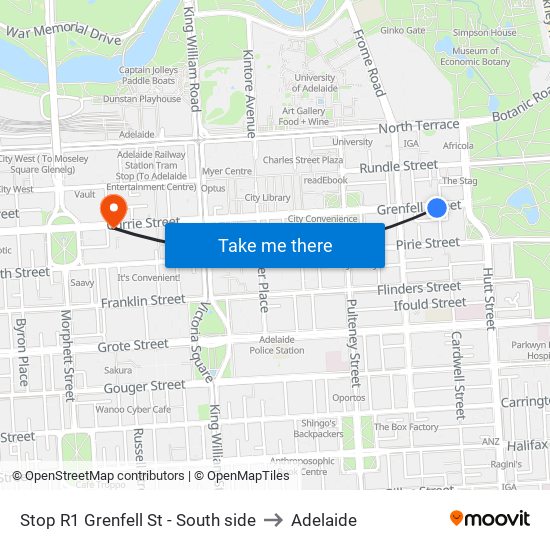 Stop R1 Grenfell St - South side to Adelaide map