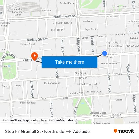 Stop F3 Grenfell St - North side to Adelaide map