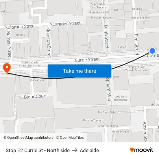 Stop E2 Currie St - North side to Adelaide map
