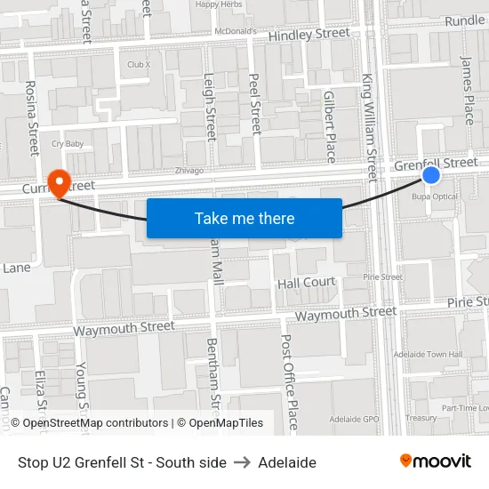 Stop U2 Grenfell St - South side to Adelaide map