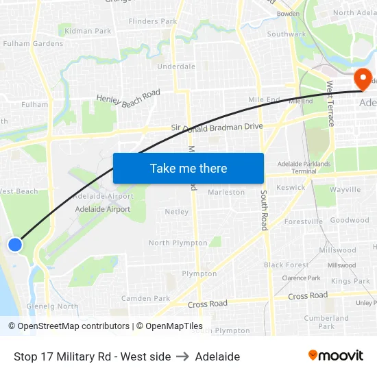 Stop 17 Military Rd - West side to Adelaide map