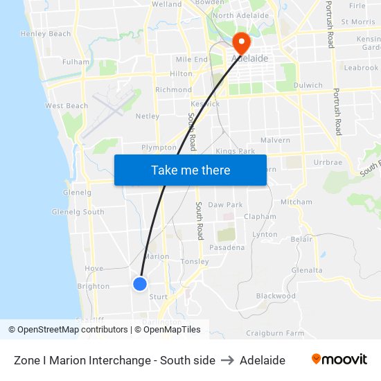 Zone I Marion Interchange - South side to Adelaide map