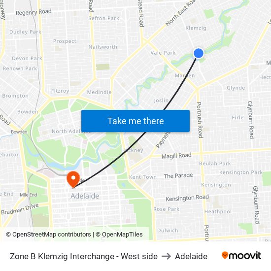 Zone B Klemzig Interchange - West side to Adelaide map