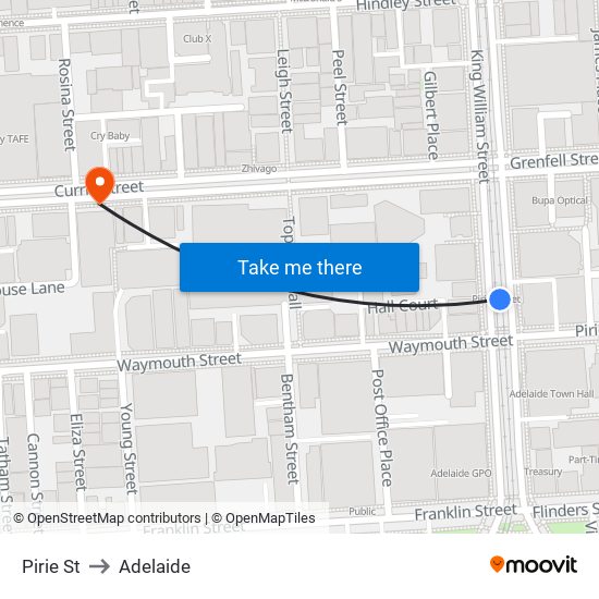 Pirie St to Adelaide map