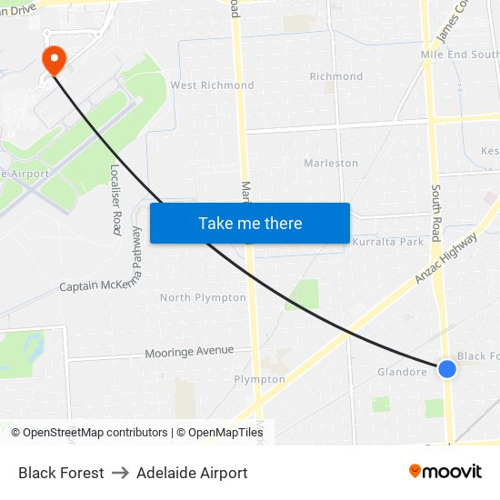 Black Forest to Adelaide Airport map