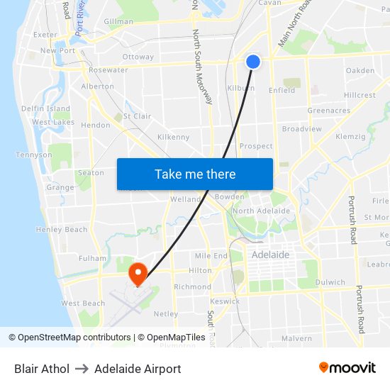 Blair Athol to Adelaide Airport map