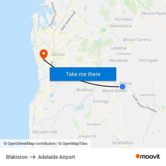 Blakiston to Adelaide Airport map