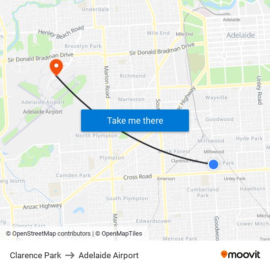 Clarence Park to Adelaide Airport map