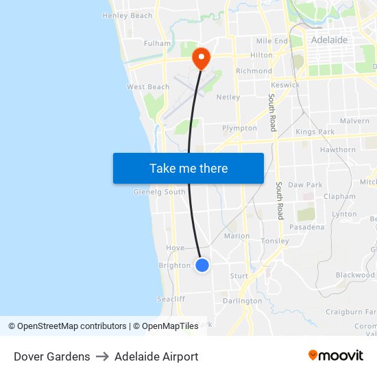 Dover Gardens to Adelaide Airport map