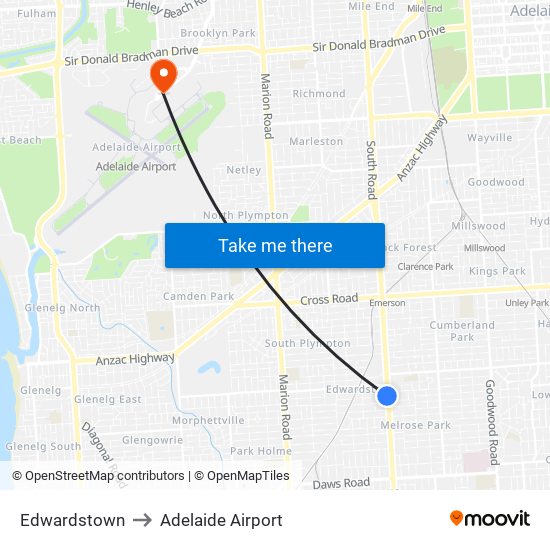 Edwardstown to Adelaide Airport map