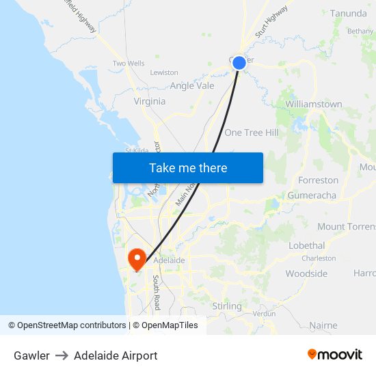 Gawler to Adelaide Airport map