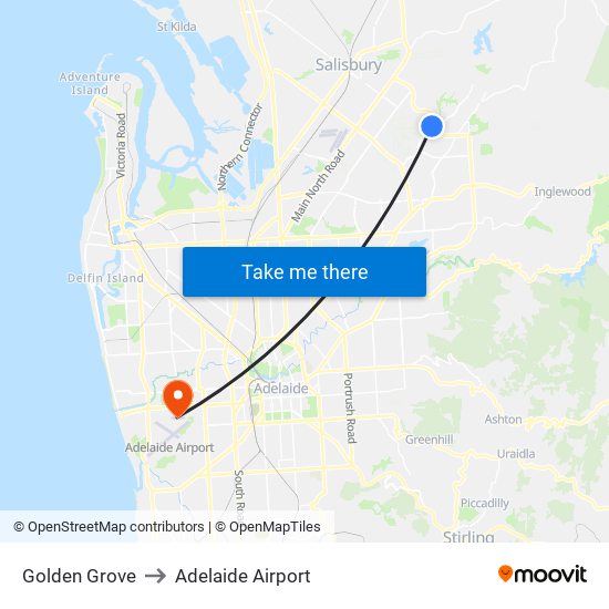 Golden Grove to Adelaide Airport map