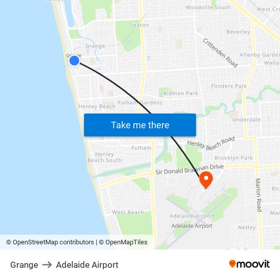 Grange to Adelaide Airport map