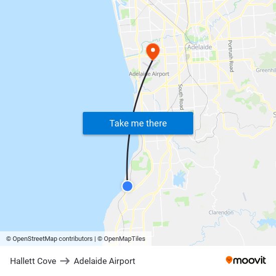 Hallett Cove to Adelaide Airport map