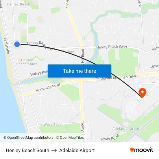 Henley Beach South to Adelaide Airport map