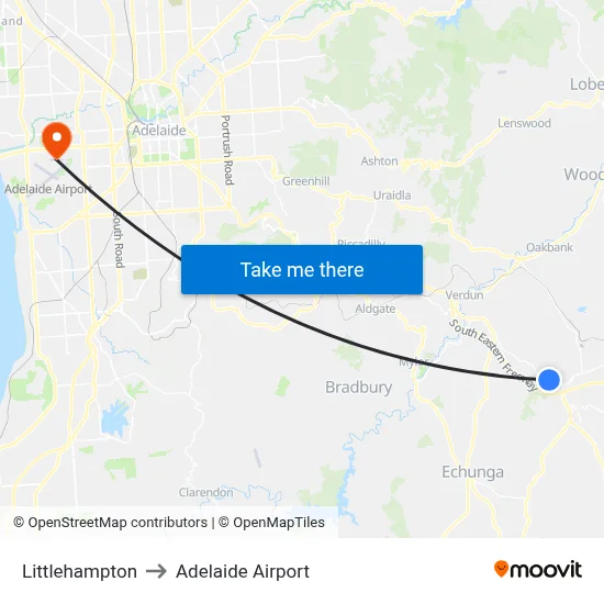 Littlehampton to Adelaide Airport map