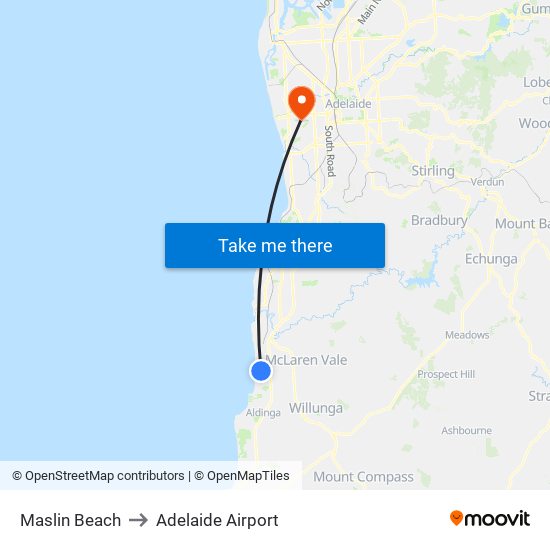 Maslin Beach to Adelaide Airport map