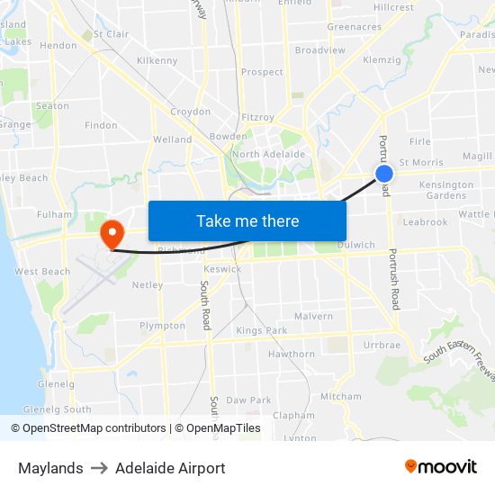 Maylands to Adelaide Airport map