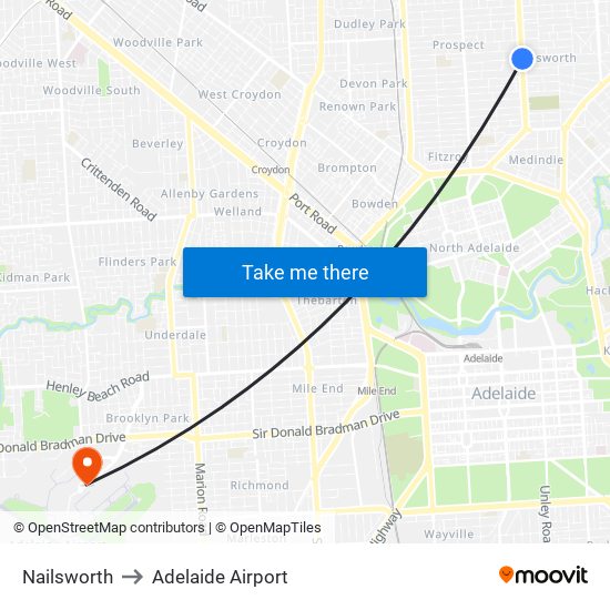 Nailsworth to Adelaide Airport map