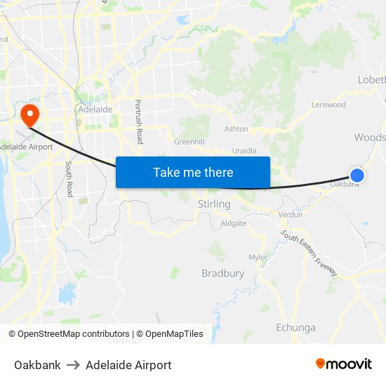 Oakbank to Adelaide Airport map