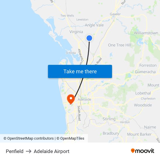 Penfield to Adelaide Airport map