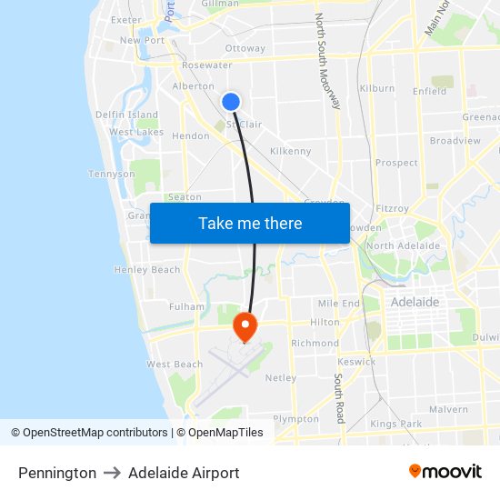 Pennington to Adelaide Airport map