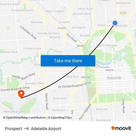 Prospect to Adelaide Airport map