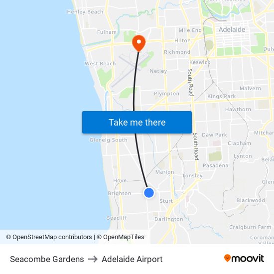 Seacombe Gardens to Adelaide Airport map