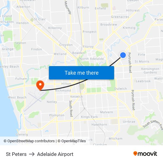 St Peters to Adelaide Airport map