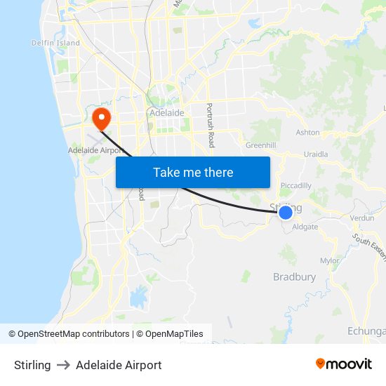 Stirling to Adelaide Airport map