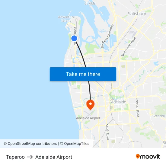 Taperoo to Adelaide Airport map