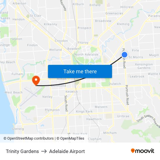 Trinity Gardens to Adelaide Airport map