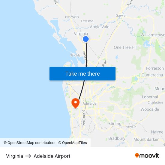 Virginia to Adelaide Airport map