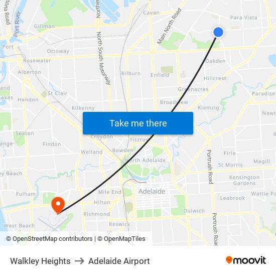 Walkley Heights to Adelaide Airport map