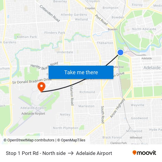 Stop 1 Port Rd - North side to Adelaide Airport map