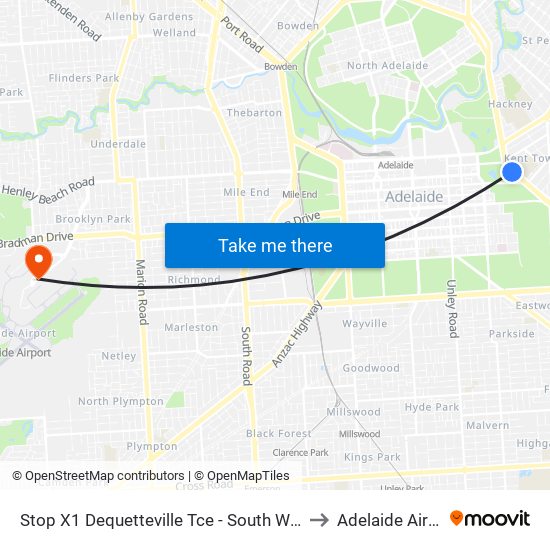 Stop X1 Dequetteville Tce - South West side to Adelaide Airport map