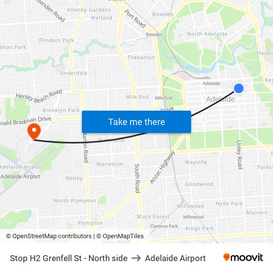 Stop H2 Grenfell St - North side to Adelaide Airport map