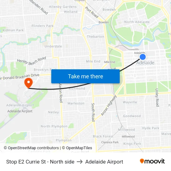 Stop E2 Currie St - North side to Adelaide Airport map